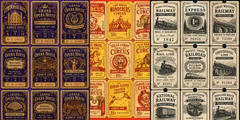 Printable Vintage Ticket Stub Sheets generated by undefined