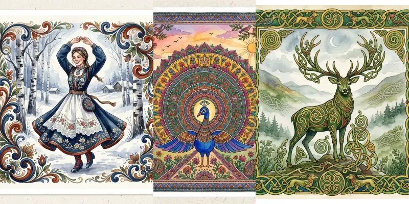 Folk And Tribal Art Watercolor Pods generated by undefined