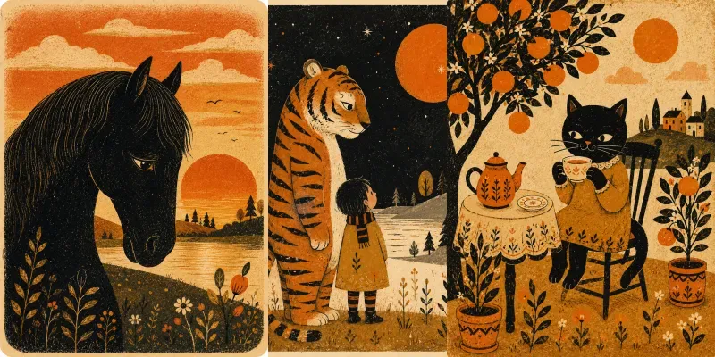 Retro Folk Art Postcards generated by undefined