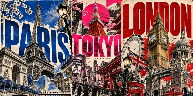 Landmark Typography Collage Posters