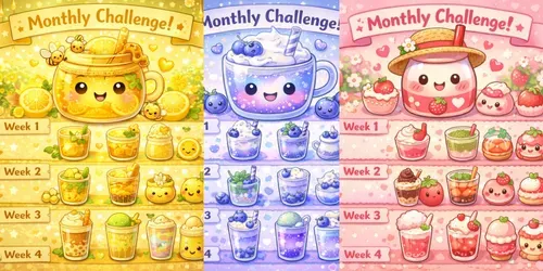 Kawaii Monthly Drink Challenge Art generated by chatgpt-image