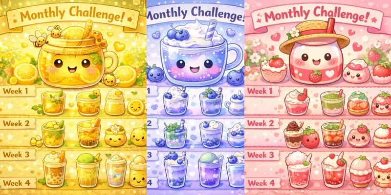 Kawaii Monthly Drink Challenge Art