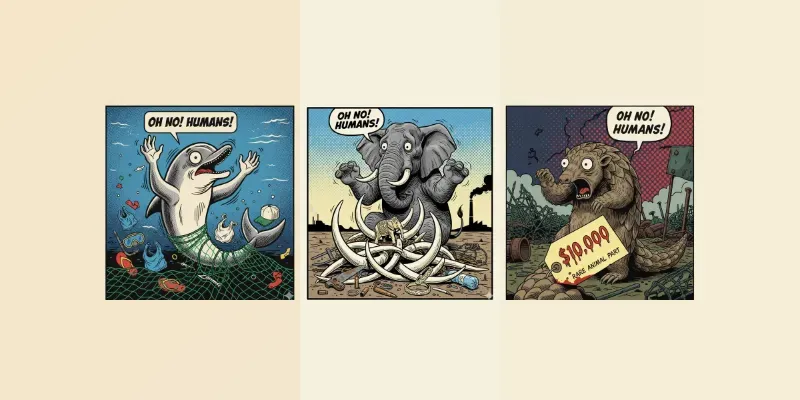 Satirical Cartoons Of Endangered Animals generated by undefined