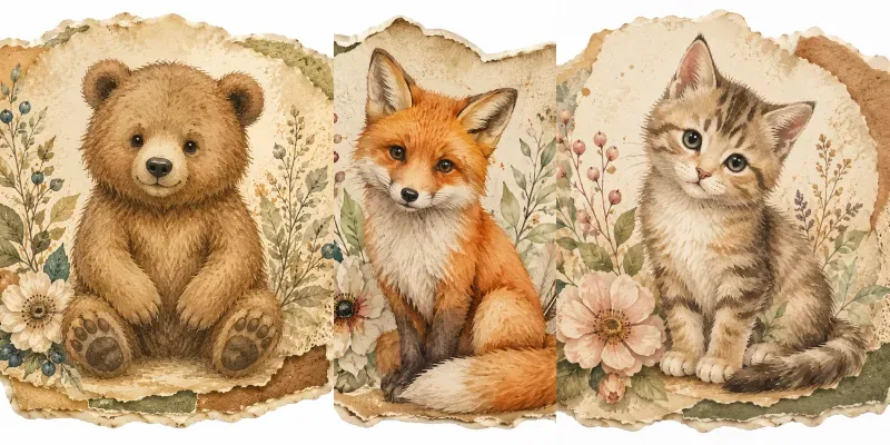 Watercolor Cute Animal Ephemera generated by undefined