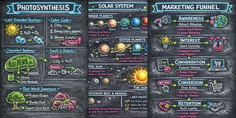 Dark Mode Neon Chalkboard Infographics generated by undefined