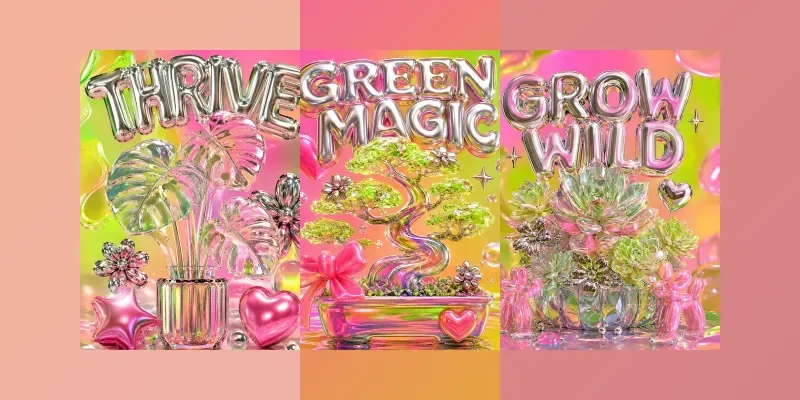 3D Glass Popart Plant Posters generated by undefined