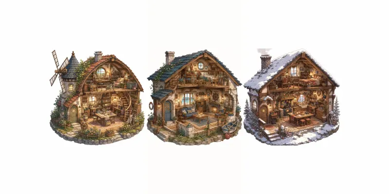 Miniature Cozy Anime Cottage Dioramas generated by undefined
