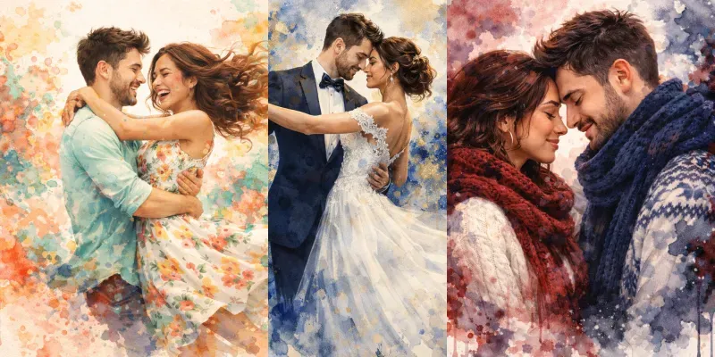 Eternal Love Cinematic Watercolor Couples generated by undefined