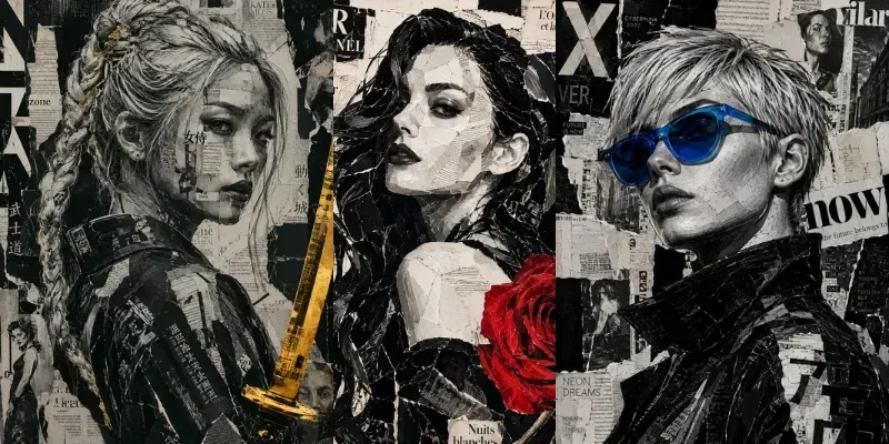 Monochrome Fashion Collage Portraits generated by undefined