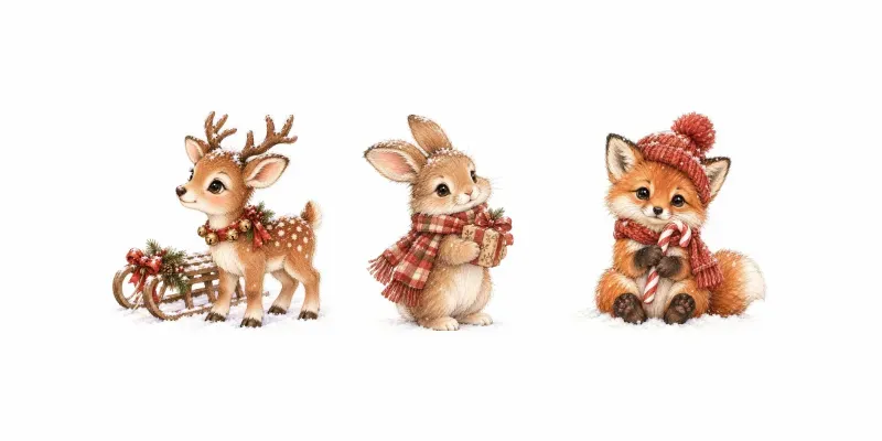 Woodland Winter Baby Animal Cliparts