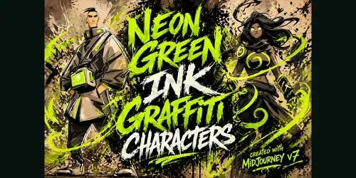 Neon Green Ink Characters generated by midjourney