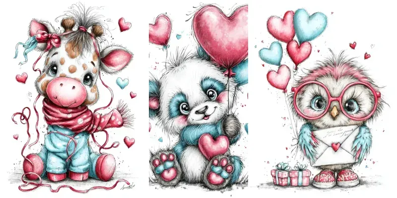 Cute Birthday Animal Clipart Illustrations