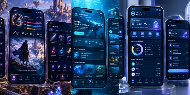 3D App UI Mockups