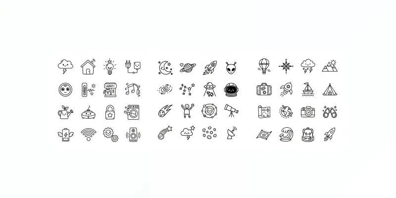 Whimsical Doodle Icons Black On White generated by undefined