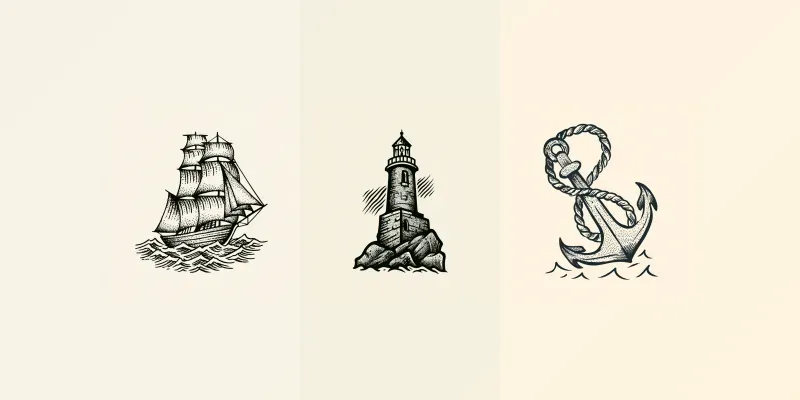 Handdrawn Nautical Tattoo Flash Icons generated by undefined