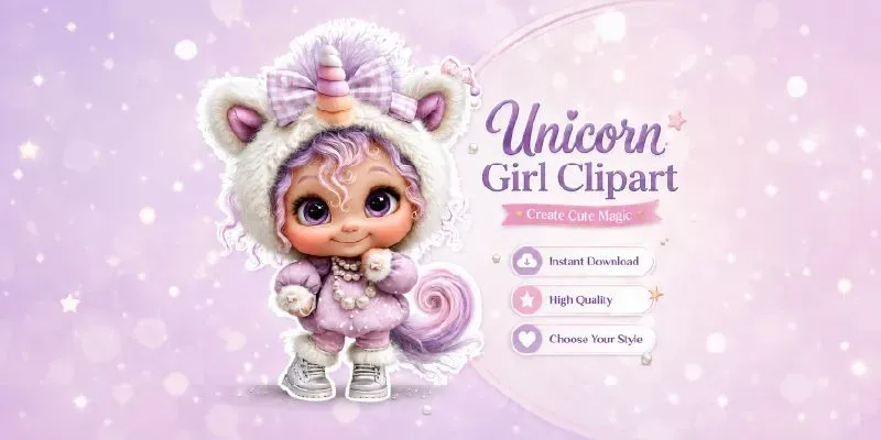 Whimsical Unicorn Girl Clipart generated by undefined