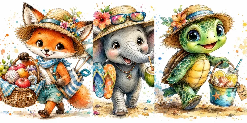 Whimsical Watercolor Animal Beaches generated by undefined