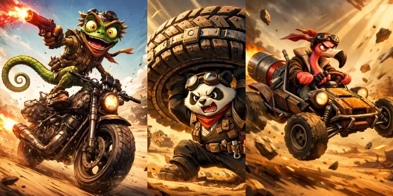 Postapocalyptic Cartoon Chase Scenes