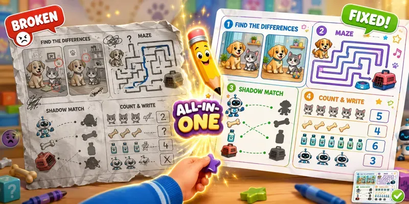 4 In 1 Preschool Games Worksheets generated by undefined