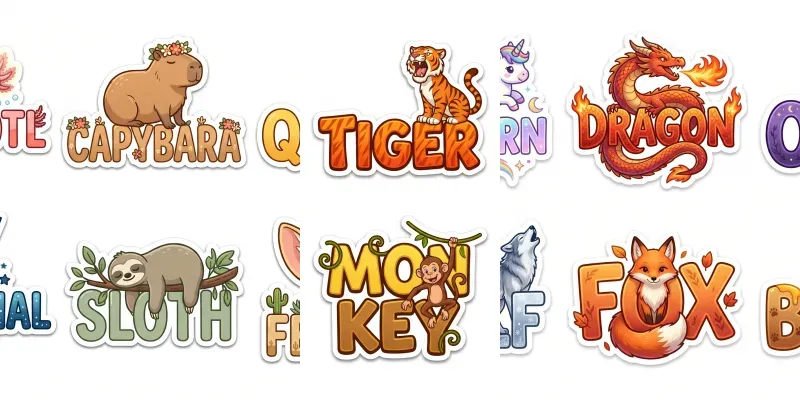 Cartoon Animal Name Sticker Collections generated by undefined