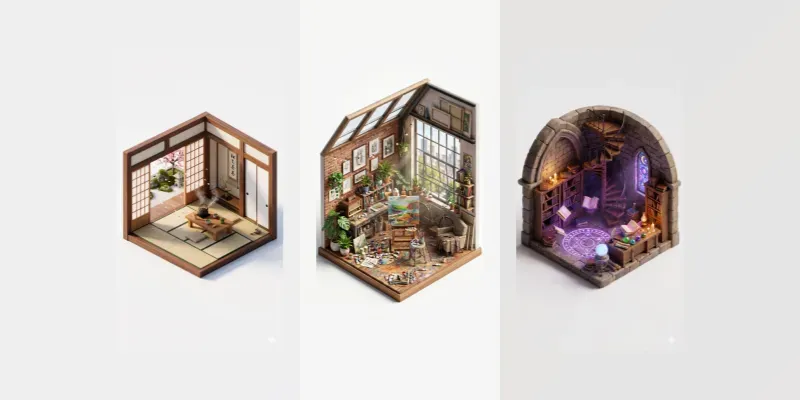 Isometric 3D Dioramas generated by undefined