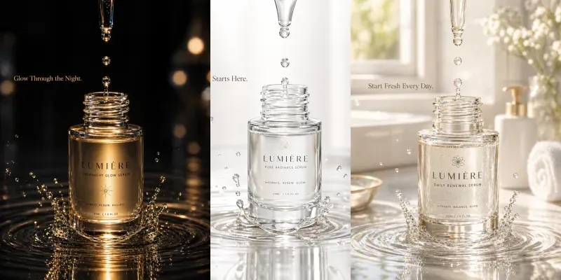Luminous Serum Drop Skincare Adverts generated by undefined