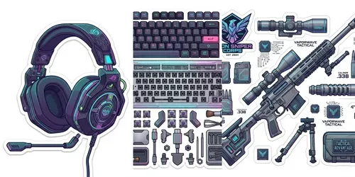 Vaporwave Esports Gear Vector Icons generated by gemini-image