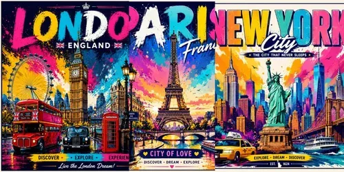 Vibrant Pop Art Travel Poster Kits generated by chatgpt-image