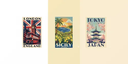 Vintage 1920s Travel Posters generated by gemini-image