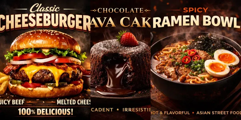 Bold Restaurant Food Poster Designs generated by undefined