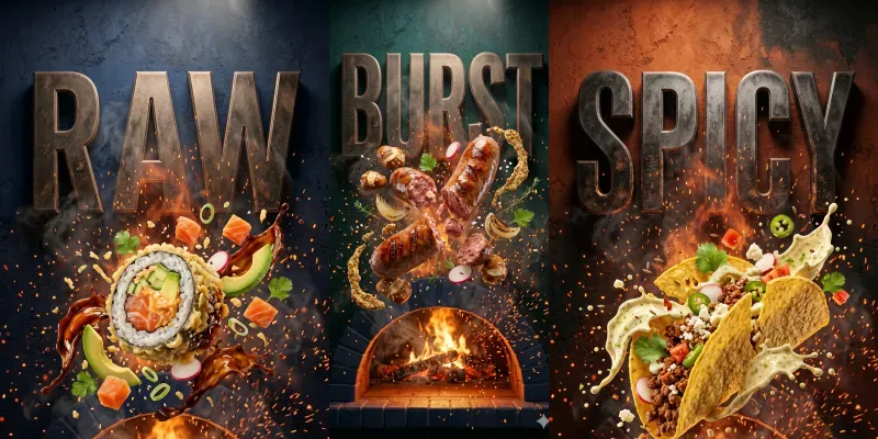 3D Exploded Food Advertising Posters generated by undefined