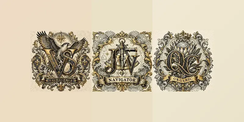 Luxury Gold Foil Woodcut Crest Logos