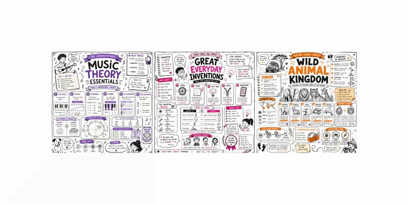 Creative Doodle Learning Poster Guides generated by undefined