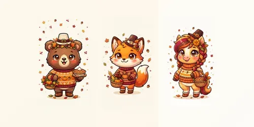 Cute Thanksgiving Chibi Animals Prints generated by gemini-image