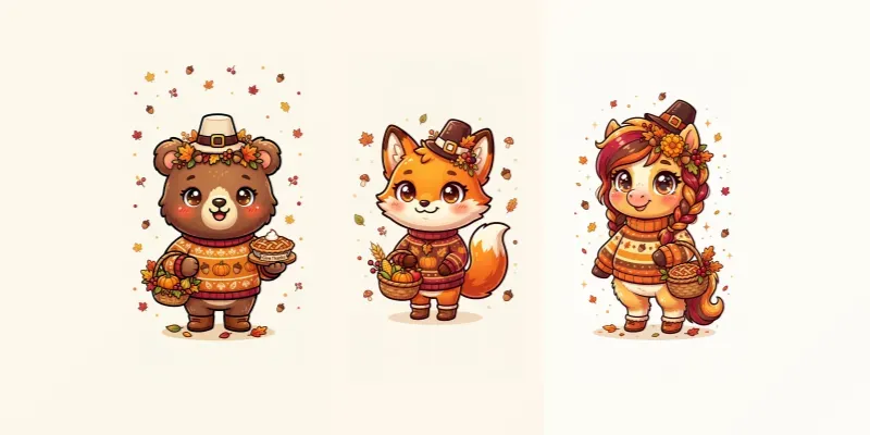 Cute Thanksgiving Chibi Animals Prints generated by undefined