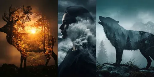 Cinematic Double Exposure Portraits generated by gemini-image