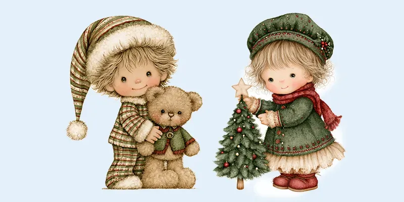 Cute Christmas Kids Character Cliparts generated by undefined