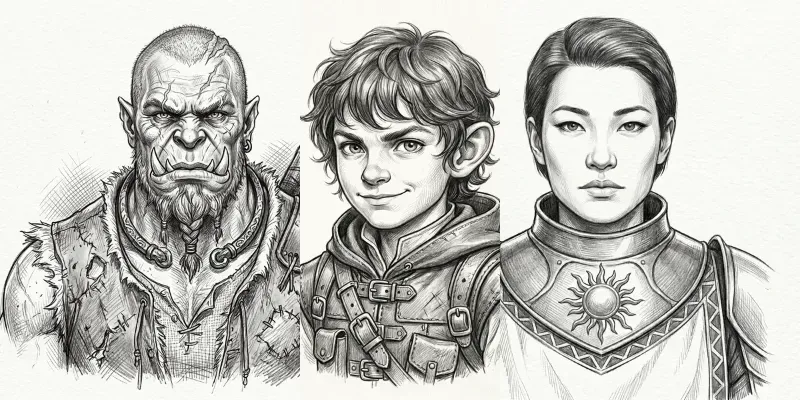 Fantasy Character Pencil Sketch Portraits generated by undefined