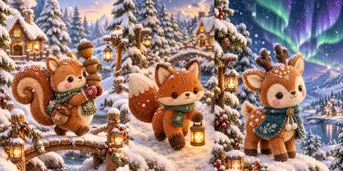 Snowy Forest Friends Plush Toy Art generated by chatgpt-image