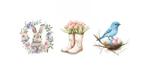 Whimsical Easter Watercolor Clip Arts generated by midjourney
