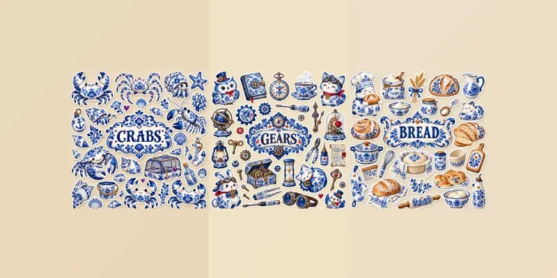 Gzhel Porcelain Folk Art Sticker Packs