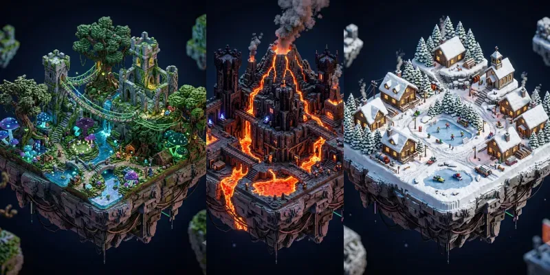 3D Isometric Mini World Dioramas