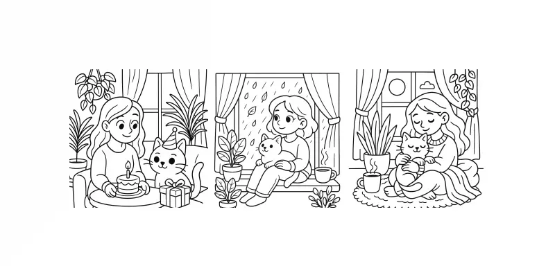 Cute Cat Mom Moments Coloring Pages generated by undefined