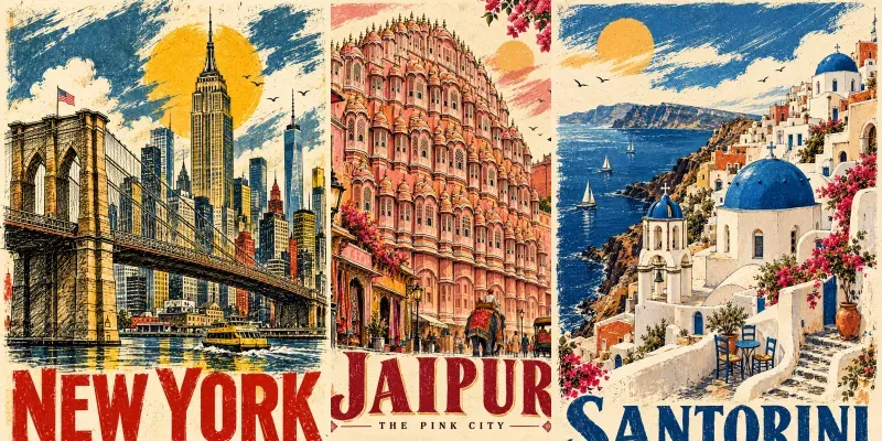 Expressive Handdrawn Travel Posters