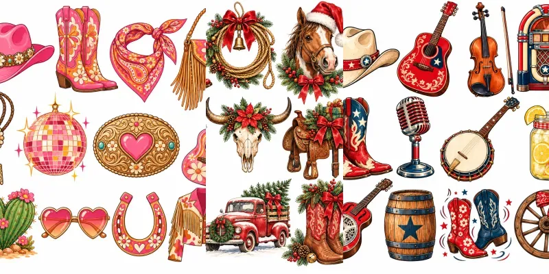 Country Western Clipart Sheets For Etsy