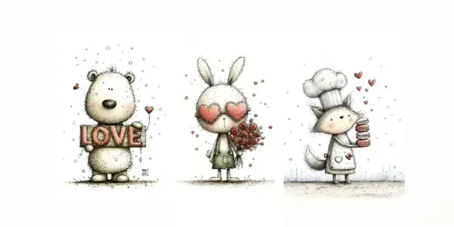 Simple Doodle Valentine Animals Clipart generated by midjourney
