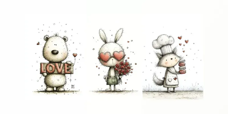 Simple Doodle Valentine Animals Clipart generated by undefined