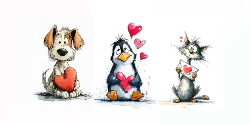 Whimsical Valentine Doodle Illustrations generated by undefined