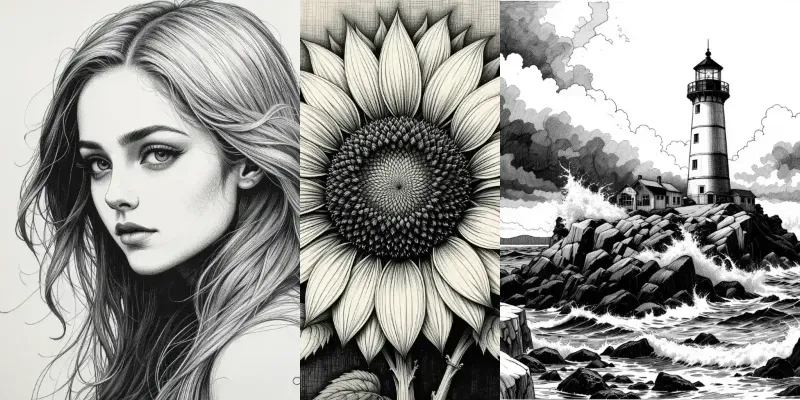 Realistic Black White Sketch Prompts generated by undefined