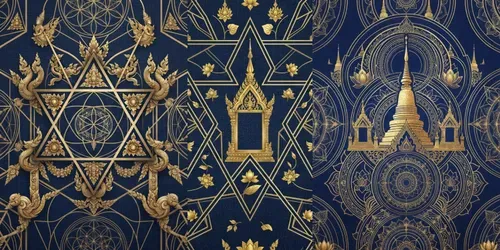 Thai Temple Sri Yantra Seamless Patterns generated by gemini-image